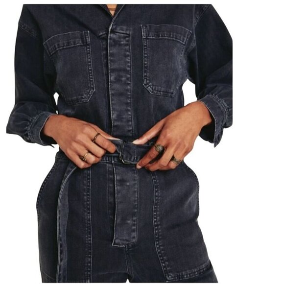 AG Adriano Goldschmied Ryleigh Utility Denim Jumpsuit Sulfur Black SM NWT $298 - Picture 2 of 13